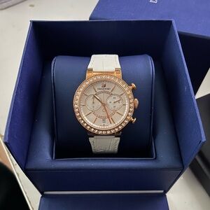 swarovski Citra Sphere
Chronograph Watch, Leather Strap, White, Rose Gold Tone